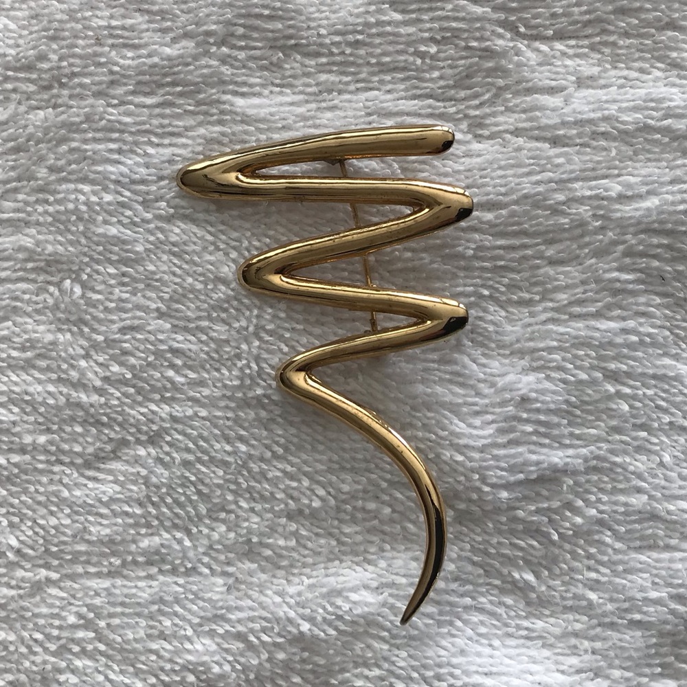 80s Gold tone zig zag brooch pin Preloved